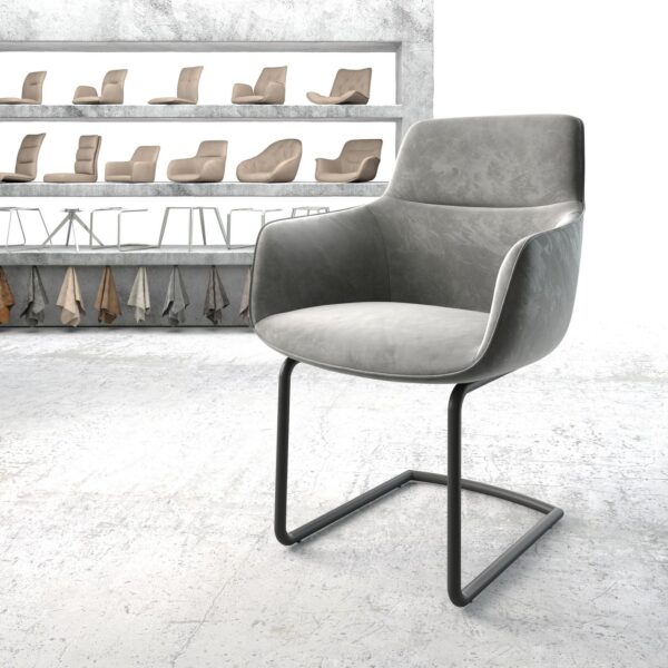 Jídelní židle Pejo-Flex Šedá Samet Cantilever Round Černá