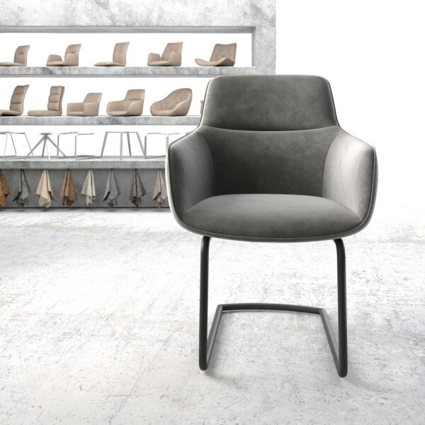 Jídelní židle Pejo-Flex Šedá Samet Cantilever Round Černá