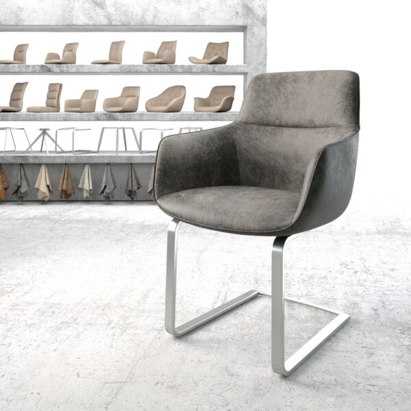 Jídelní židle Pejo-Flex šedá vintage konzolová podnož z nerezové oceli