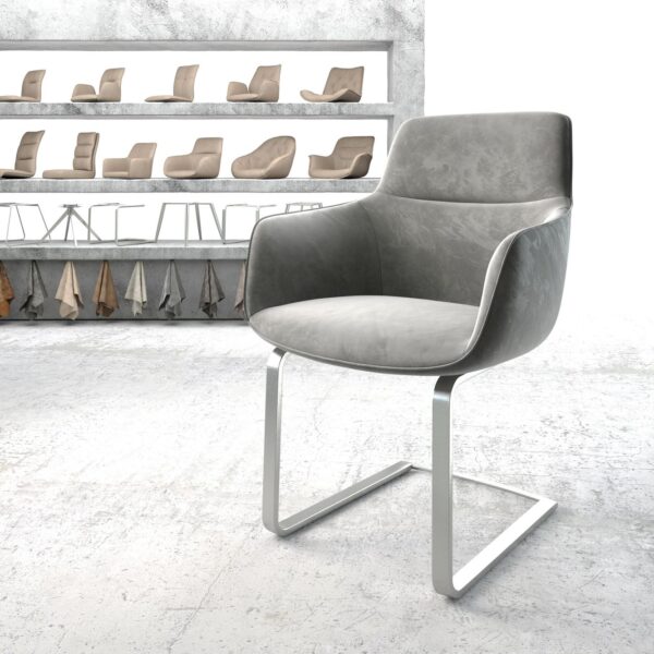 Jídelní židle Pejo-Flex Šedá Samet Cantilever Flat Nerezová Ocel