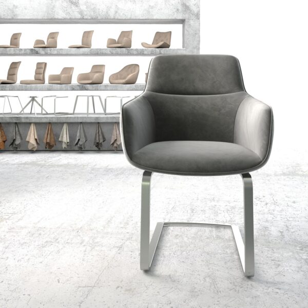 Jídelní židle Pejo-Flex Šedá Samet Cantilever Flat Nerezová Ocel