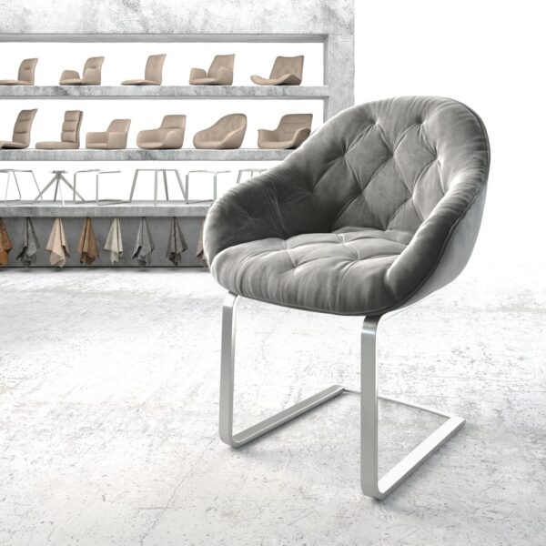 Křeslo Gaio-Flex Šedá Samet Cantilever Flat Nerezová Ocel