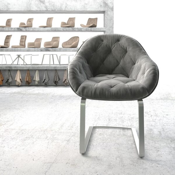 Křeslo Gaio-Flex Šedá Samet Cantilever Flat Nerezová Ocel