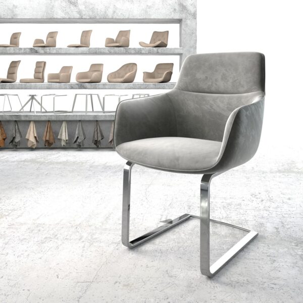 Jídelní židle Pejo-Flex Šedá Samet Cantilever Flat Chrome-plated