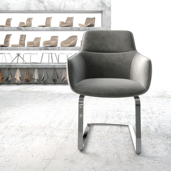 Jídelní židle Pejo-Flex Šedá Samet Cantilever Flat Chrome-plated