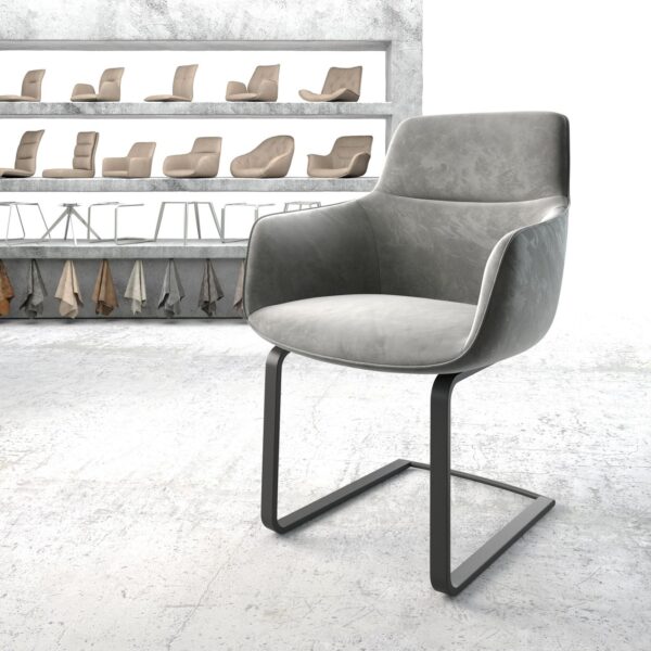 Jídelní židle Pejo-Flex Šedá Samet Cantilever Flat Černá