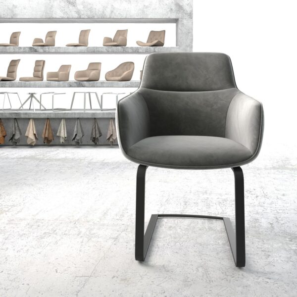 Jídelní židle Pejo-Flex Šedá Samet Cantilever Flat Černá
