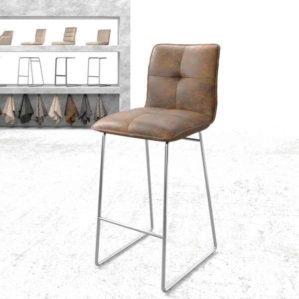 Barová židle Maddy-Flex vintage hnědá tenká podnož z nerezové oceli