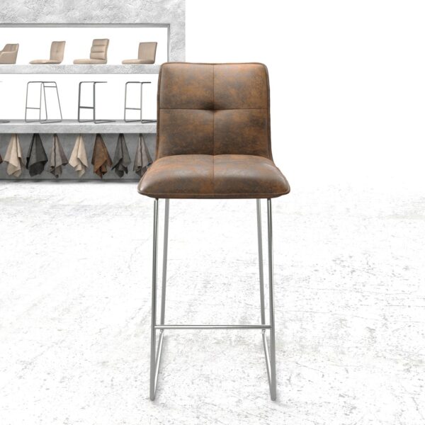 Barová židle Maddy-Flex vintage hnědá tenká podnož z nerezové oceli