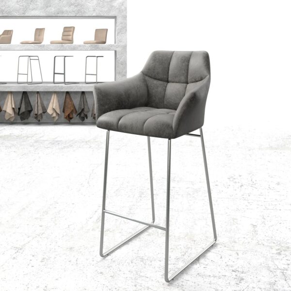 Barová židle Yulo-Flex vintage šedý tenká podnož z nerezové oceli