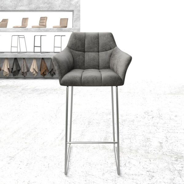 Barová židle Yulo-Flex vintage šedý tenká podnož z nerezové oceli