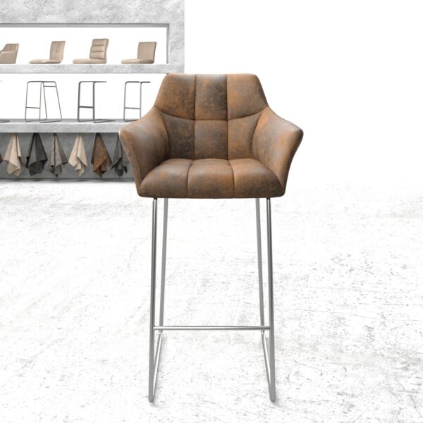 Barová židle Yulo-Flex vintage hnědá tenká podnož z nerezové oceli