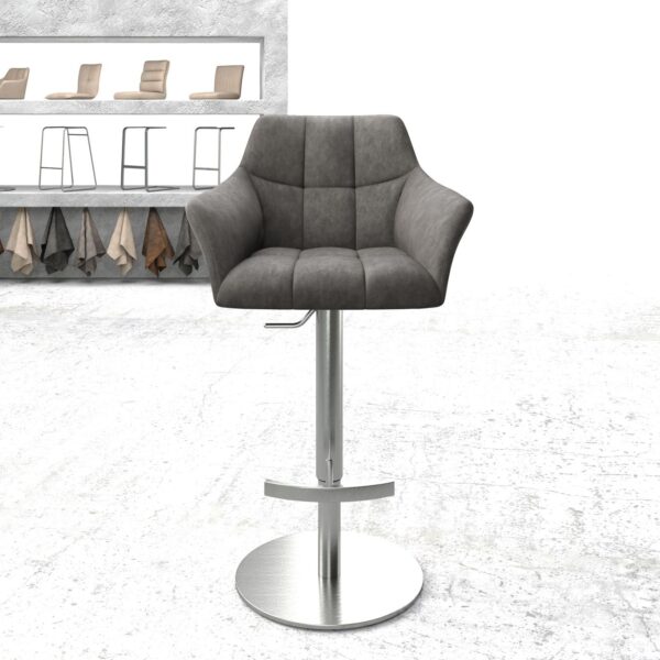 Barová židle Yulo-Flex vintage antracitová otočná podnož s nastavitelnou výškou z nerezové oceli