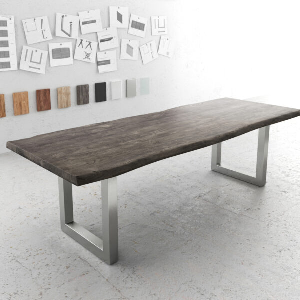 Jídelní stůl Edge 260×100 XL platinová akácie nerezová ocel široká