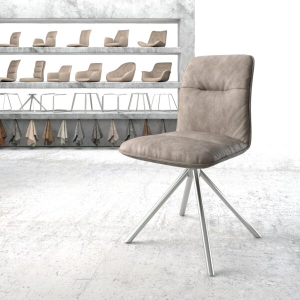 Otočná židle Vinjo-Flex Taupe Vintage Cross Base Round Nerezová Ocel