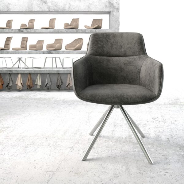 Otočná židle Pejo-Flex šedý vintage křížová podnož kulatá otočná z nerezové oceli