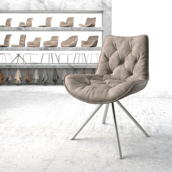 Otočná židle Taimi-Flex Taupe Vintage Cross Base Round Nerezová Ocel