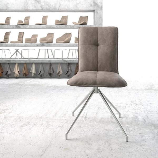 Maddy-Flex Otočná židle Taupe Vintage Cross Rám Conical Nerezová Ocel