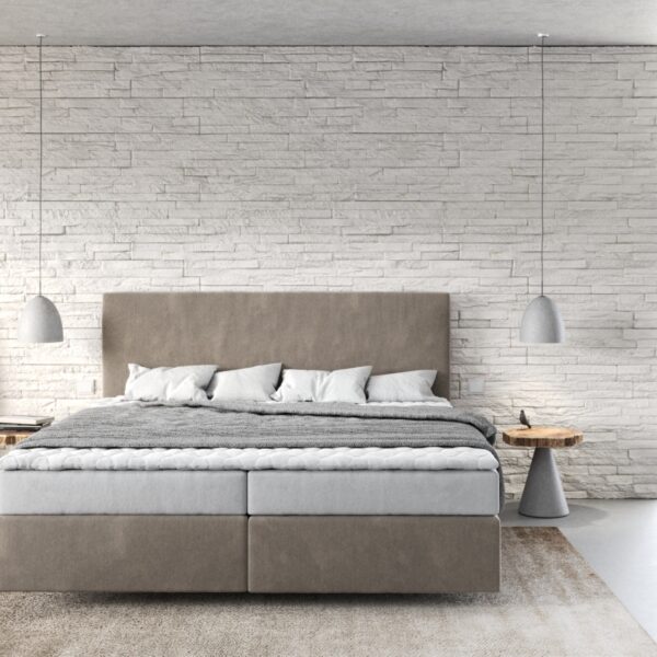 Postel Boxspring Dream-Well 180×200 cm mikrovlákno béžová s matrací a topperem