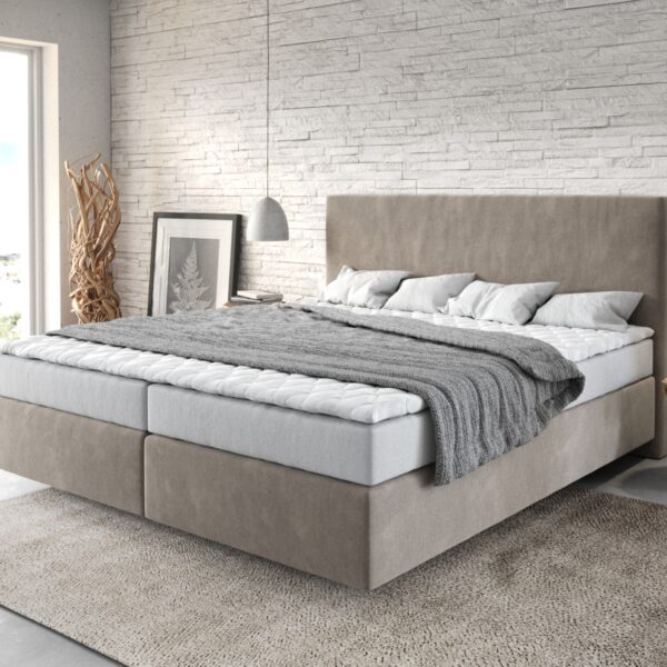 Postel Boxspring Dream-Well 180×200 cm mikrovlákno béžová s matrací a topperem