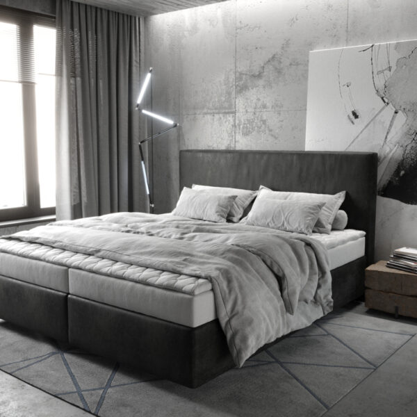 Postel Boxspring Dream-Well 160×200 cm mikrovlákno antracitová vintage s matrací a topperem