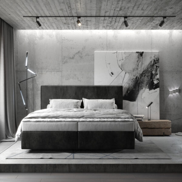 Postel Boxspring Dream-Well 160×200 cm mikrovlákno antracitová vintage s matrací a topperem