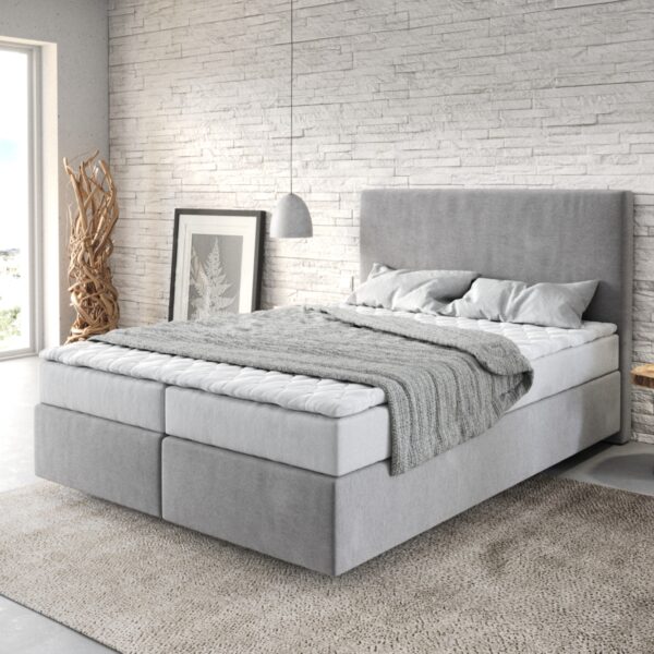 Postel Boxspring Dream-Well 140×200 cm z mikrovlákna Šedá s matrací a topperem