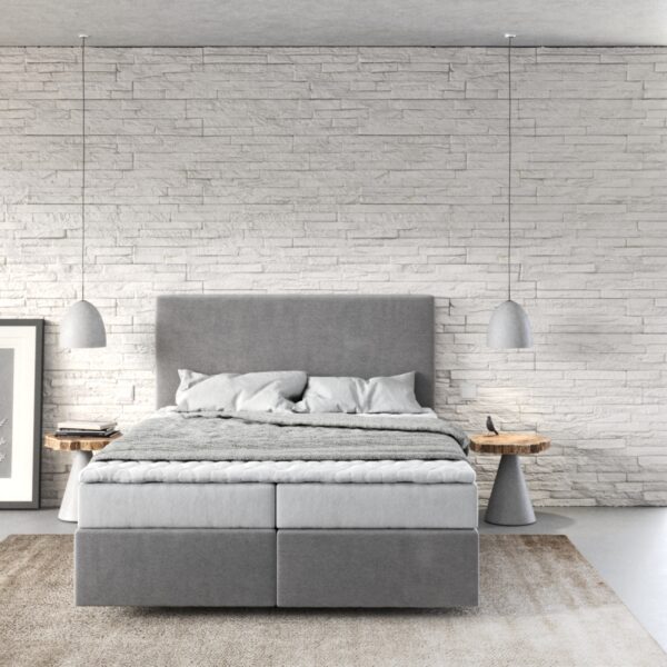 Postel Boxspring Dream-Well 140×200 cm z mikrovlákna Šedá s matrací a topperem