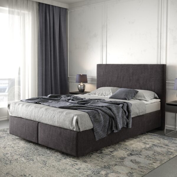 Postel Boxspring Dream-Well 140×200 cm mikrovlákno černé s matrací a topperem