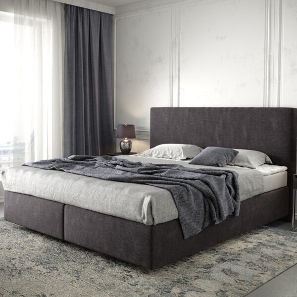 Postel Boxspring Dream-Well 180×200 cm mikrovlákno černé s matrací a topperem