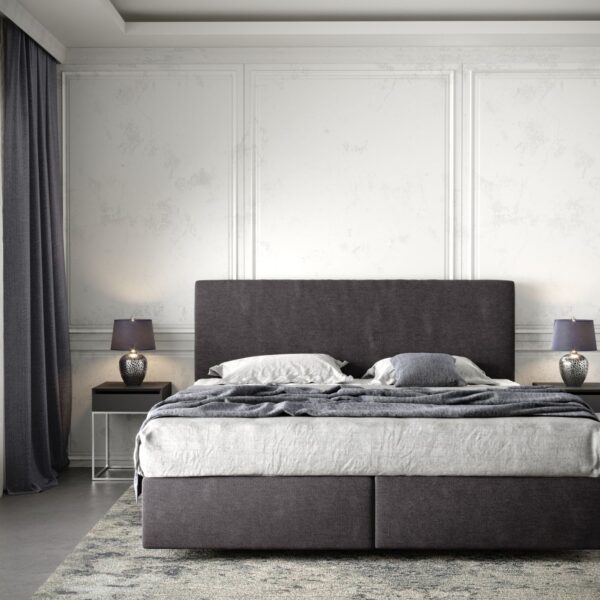 Postel Boxspring Dream-Well 180×200 cm mikrovlákno černé s matrací a topperem