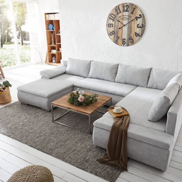 Abilene Sedací souprava 325×230 cm Stříbrná Šedá Funkce spaní Otoman Variabilní