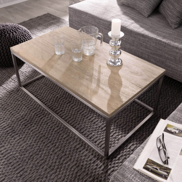 Konferenční stolek Tatius 100×57 šampaňská akácie podnož nerezová ocel