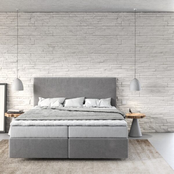 Postel Boxspring Dream-Well 160×200 cm mikrovlákno šedá s matrací a topperem