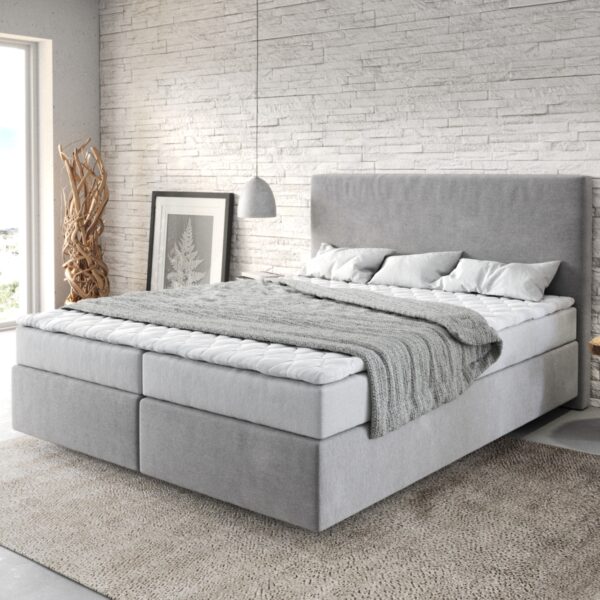 Postel Boxspring Dream-Well 160×200 cm mikrovlákno šedá s matrací a topperem