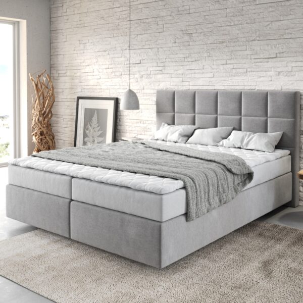 Postel Boxspring Dream-Fine 160×200 cm mikrovlákno šedá s matrací a topperem