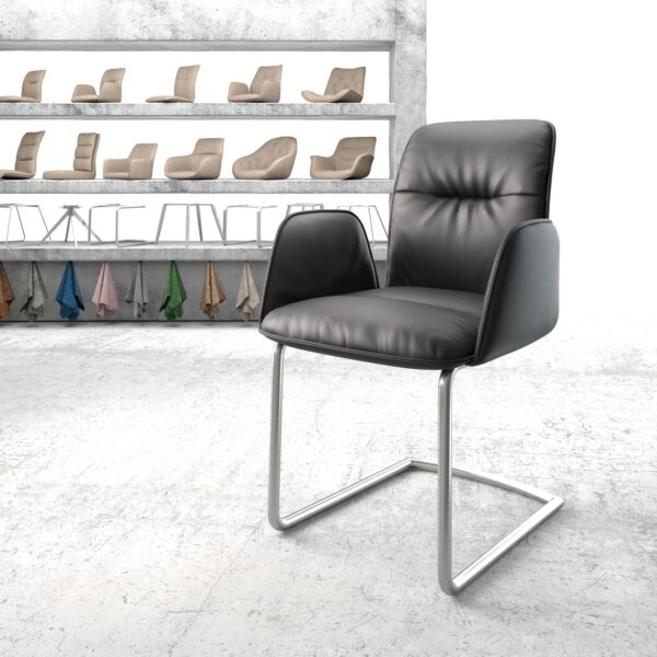Křeslo Vinja-Flex Černá Pravá Kůže Cantilever Round Nerezová Ocel