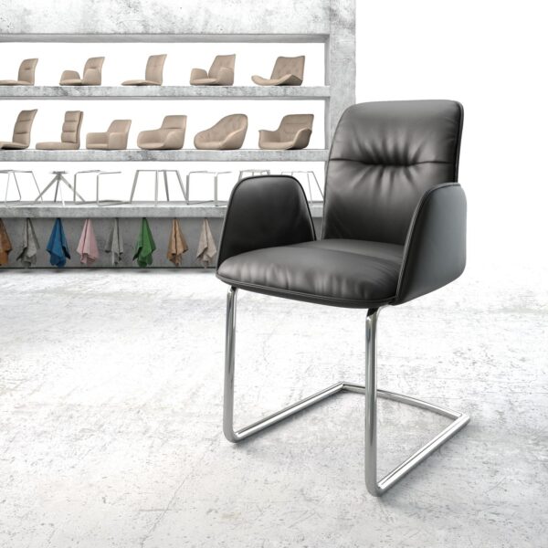 Křeslo Vinja-Flex Černá Pravá Kůže Cantilever Chair Round Chrom-plated