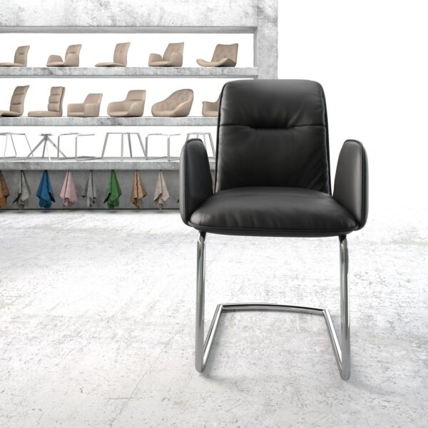 Křeslo Vinja-Flex Černá Pravá Kůže Cantilever Chair Round Chrom-plated