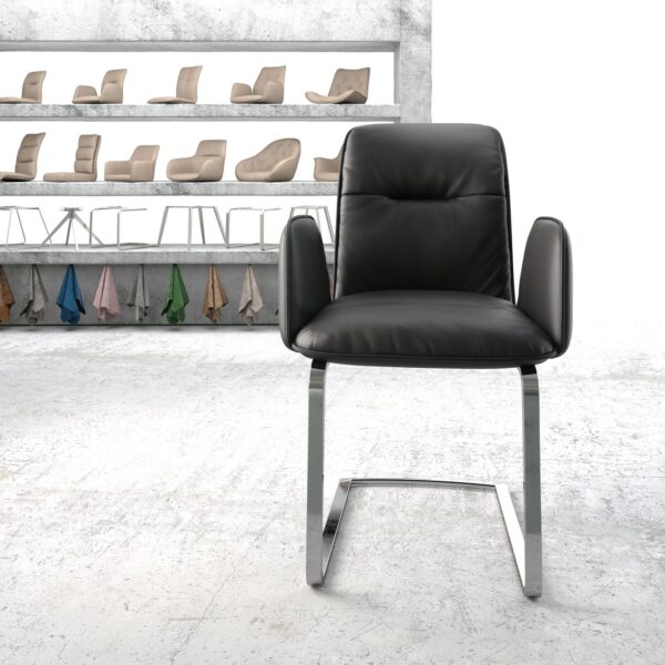Křeslo Vinja-Flex Černá Pravá Kůže Cantilever Flat Chrome-plated