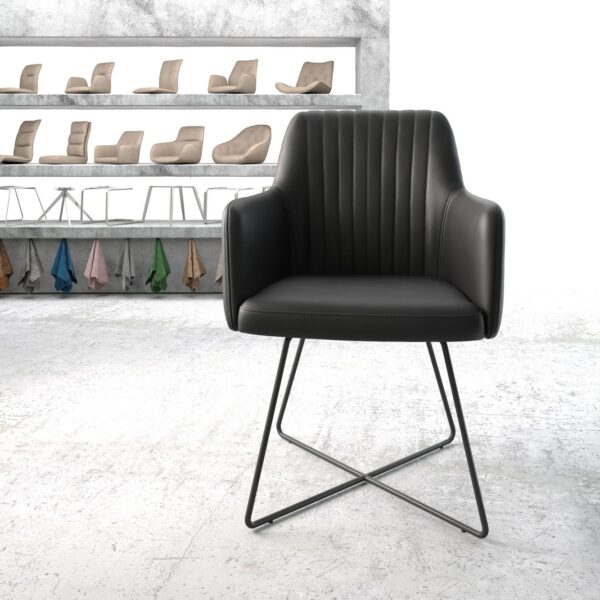 Jídelní židle Greg-Flex černá pravá kůže podnož ve tvaru “X” černá