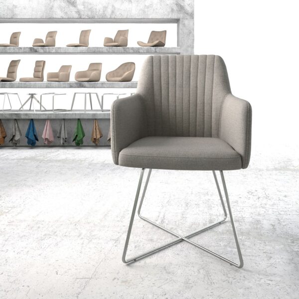 Jídelní židle Greg-Flex světle šedá plochá tkanina podnož ve tvaru “X” z nerezové oceli