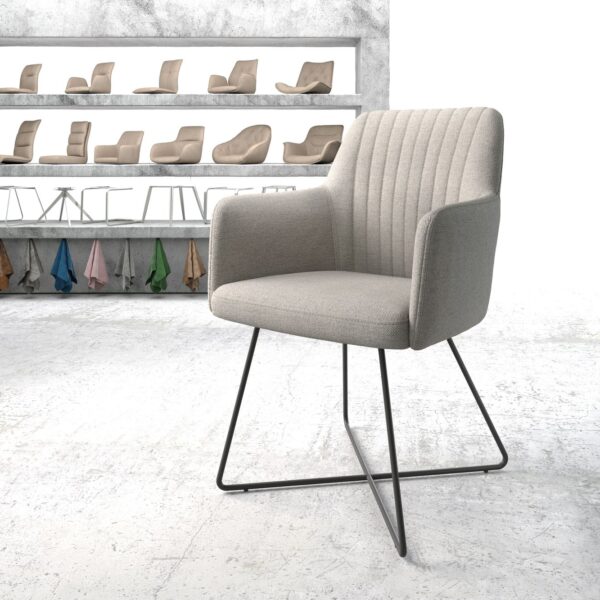 Jídelní židle Greg-Flex světle šedá plochá tkanina podnož ve tvaru “X” černá
