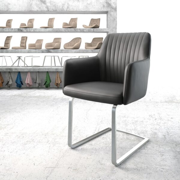 Křeslo Greg-Flex Černá Pravá Kůže Cantilever Flat Nerezová Ocel