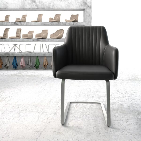 Křeslo Greg-Flex Černá Pravá Kůže Cantilever Flat Nerezová Ocel