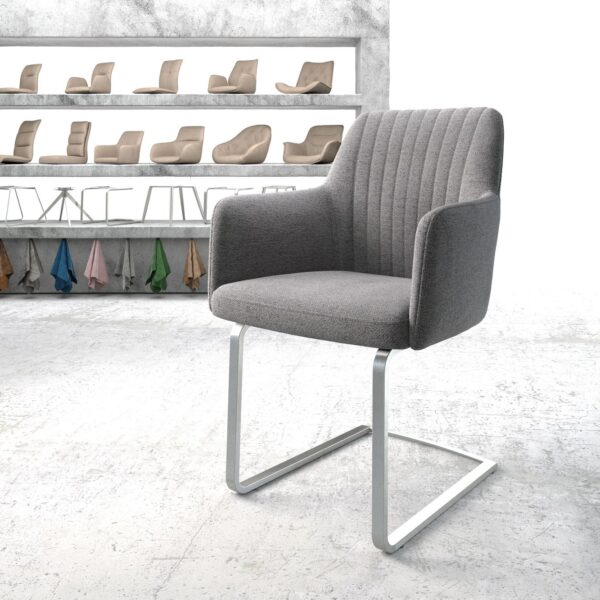 Jídelní židle Greg-Flex světle šedá texturovaná tkanina konzolová podnož plochá nerezová ocel