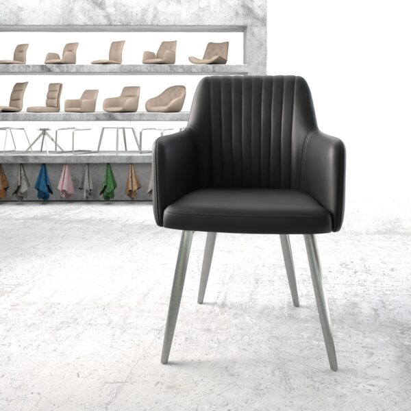 Jídelní židle Greg-Flex černá pravá kůže zaoblená podnož z nerezové oceli