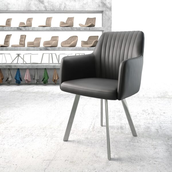Jídelní židle Greg-Flex černá pravá kůže oválná podnož z nerezové oceli