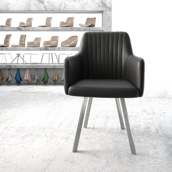 Jídelní židle Greg-Flex černá pravá kůže oválná podnož z nerezové oceli