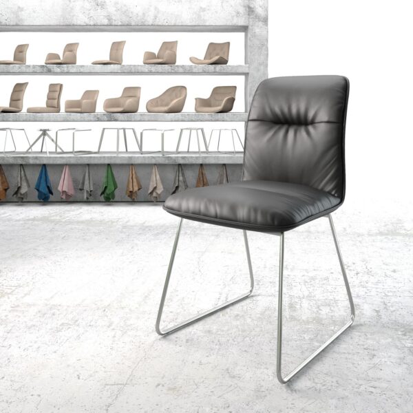 Jídelní židle Vinjo-Flex Černá Pravá kůže Rám z nerezové oceli